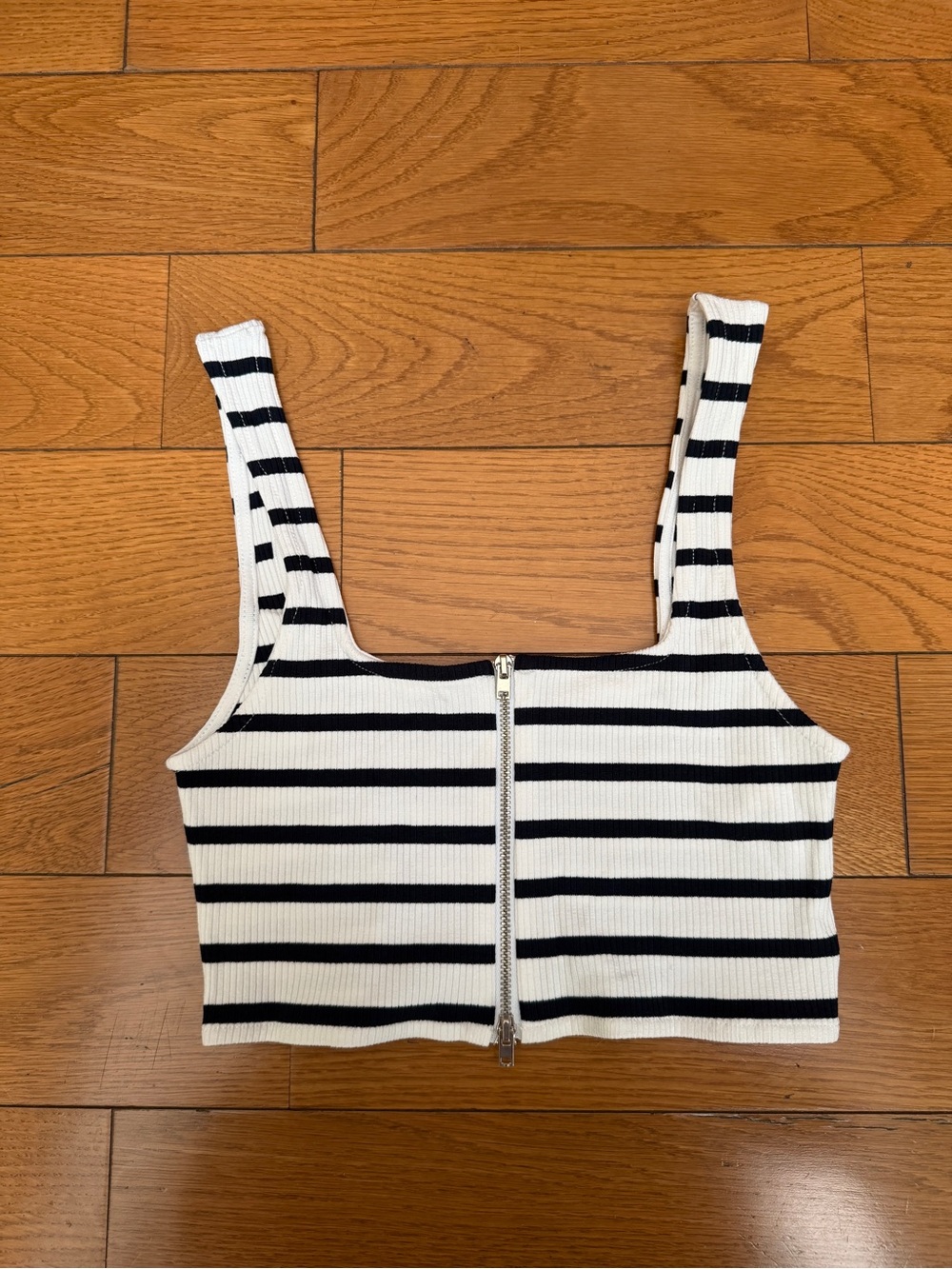 Zara Black & White Striped Zip-Front Cropped Tank